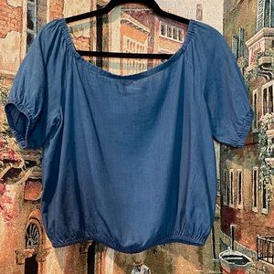 Madewell 100% Cotton Denim Blue Elastic Hem Blouse